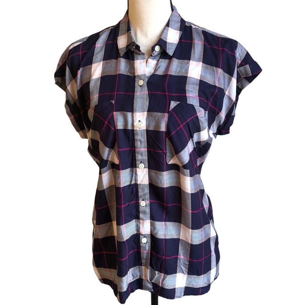 ALEXANDER JORDAN Short Sleeve Plaid Top